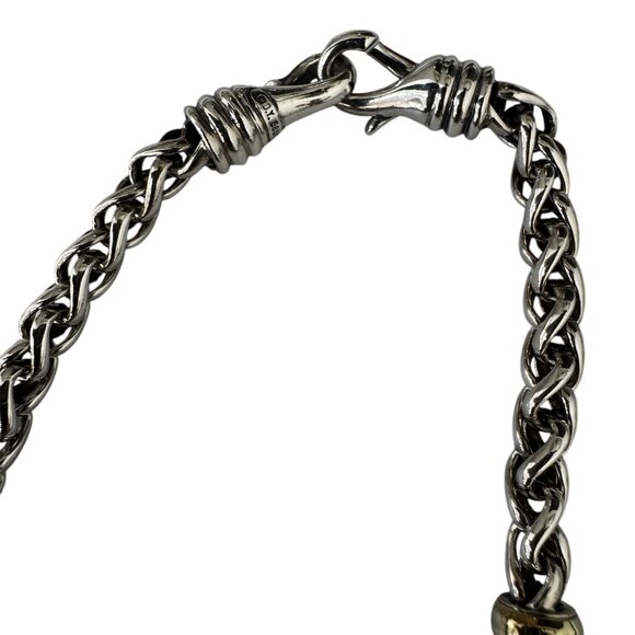David Yurman Sterling Silver 14k Yellow Gold Bead Onyx Bead Wheat Chain Necklace - Picture 3 of 5